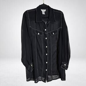 Venezia Vitale Sheer Black Western Yoke Blouse Contrast Stitch Plus Sz 18/20